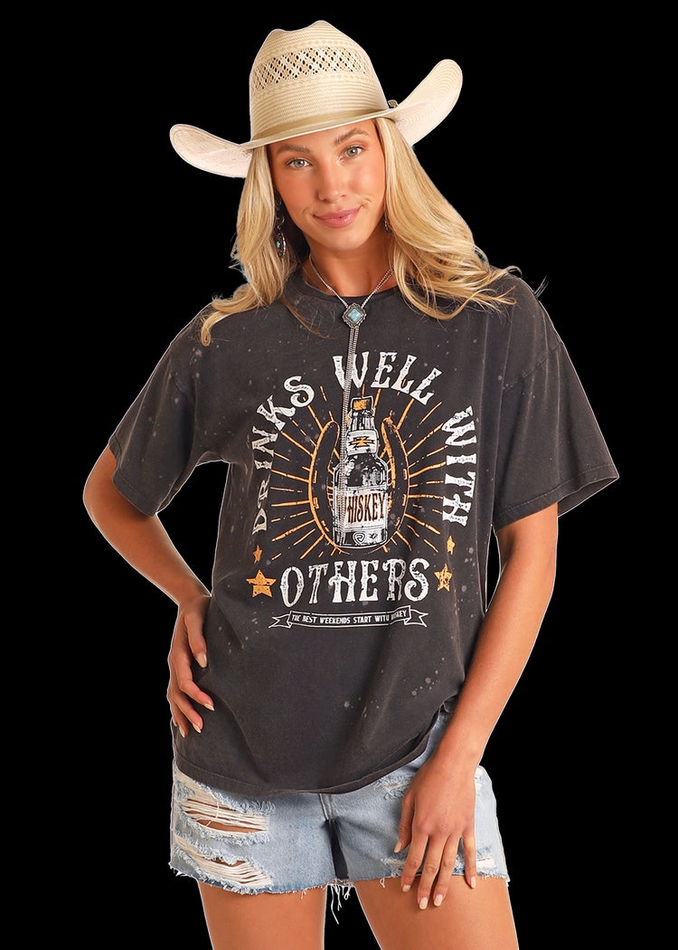 Rock & Roll Women's Drinks Well With Others Graphic Oversized T-Shirt