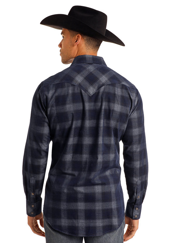 Rock & Roll Men's Cowboy Corduroy Plaid Long Sleeve Snap Front Shirt