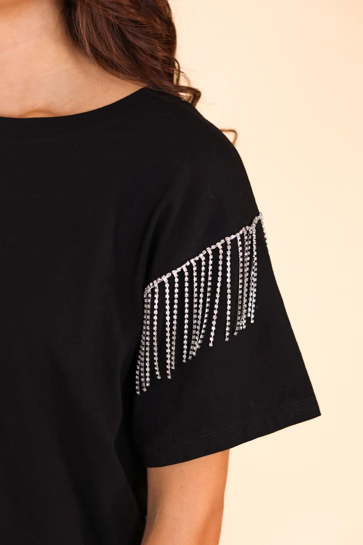 Southern Grace Glitzy Gal Tee With Rhinestone Fringe