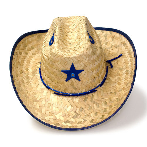 Western Express Palm Straw Sheriff Hat with Blue Trim