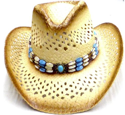 Bead Blue Band Straw Hat