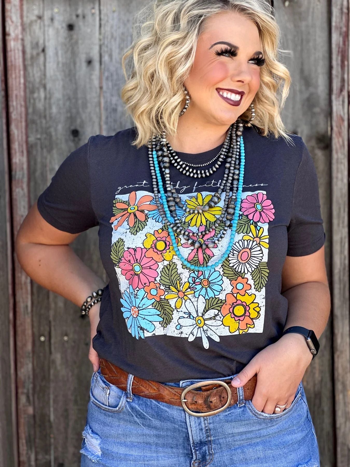 Texas True Threads Women's Floral Great Is Thy Faithfulness Tee