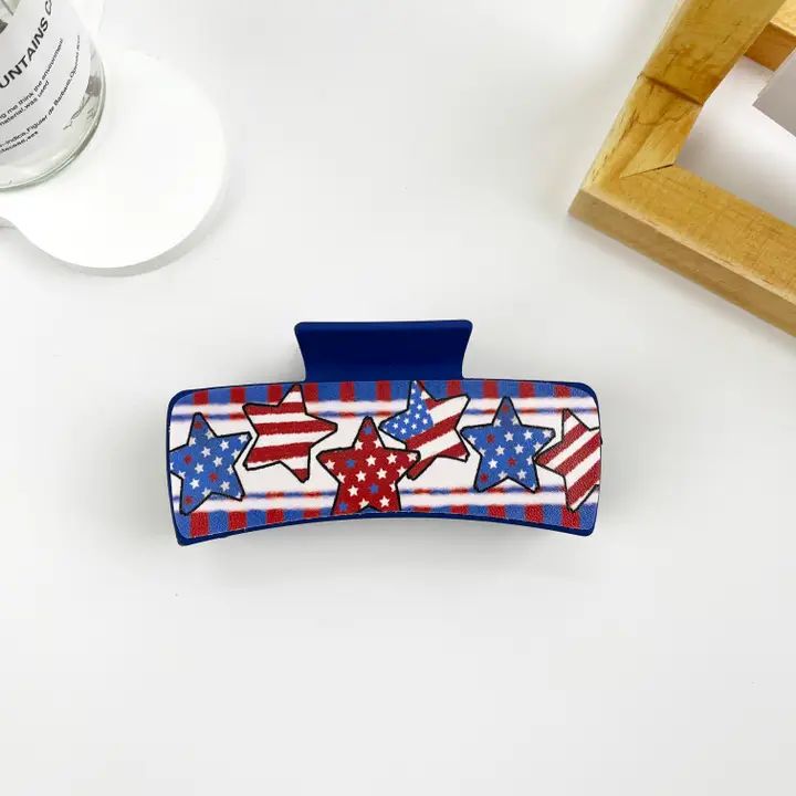 4“ Independence Day Us Patriotic Star Pattern Hair Clip