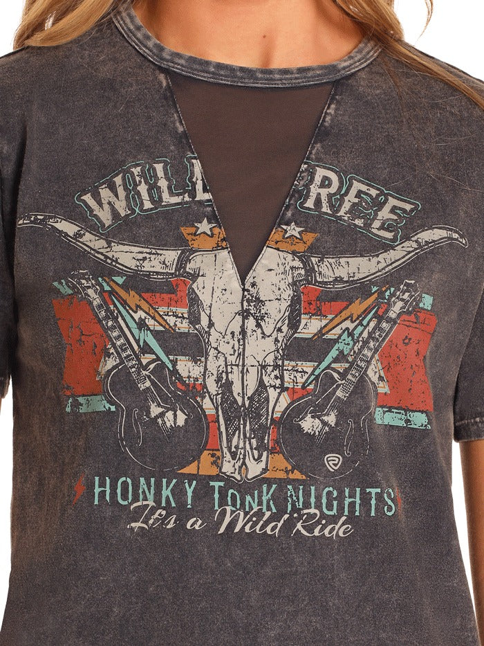 Rock & Roll Women's Graphic Tee With Mesh