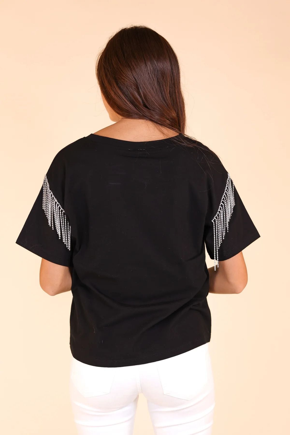 Southern Grace Glitzy Gal Tee With Rhinestone Fringe