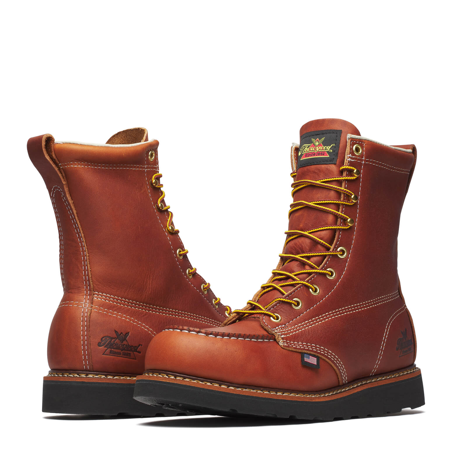 Thorogood Men's American Heritage – 8" Tobacco Steel Moc Toe BLK Wedge