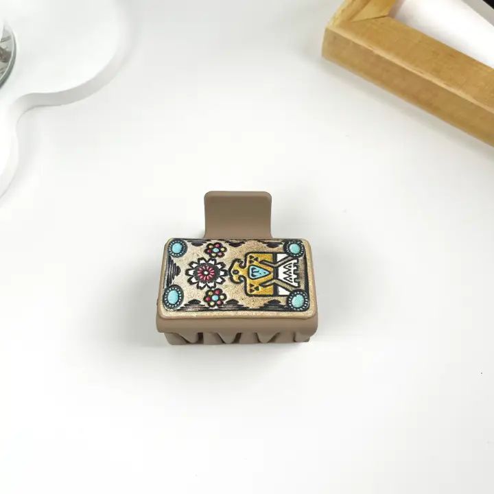 Western Cowboy Style Pu Leather Square Hair Claw Clip