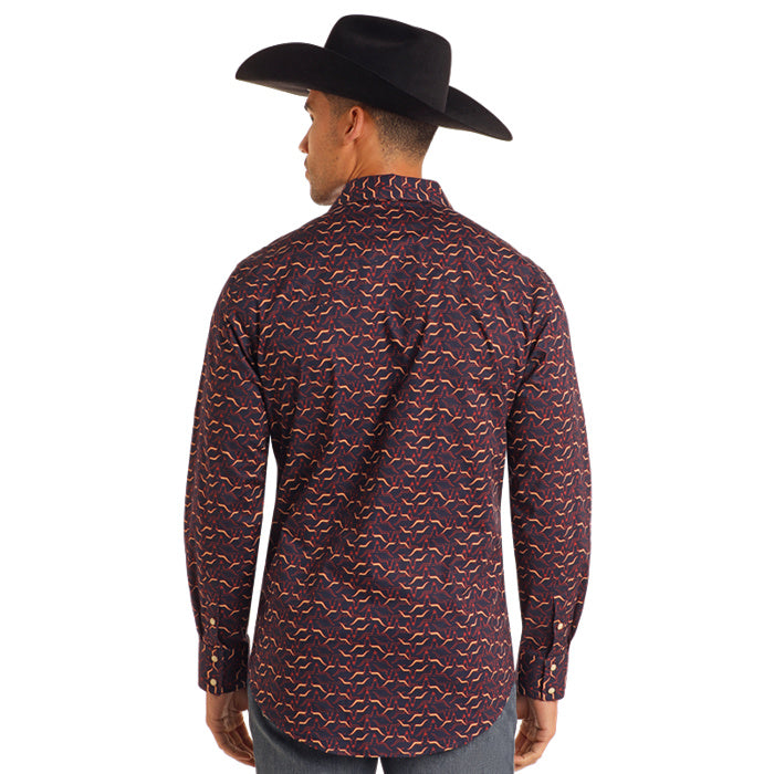 Rock & Roll Men's Longhorn Print Snap Shirt