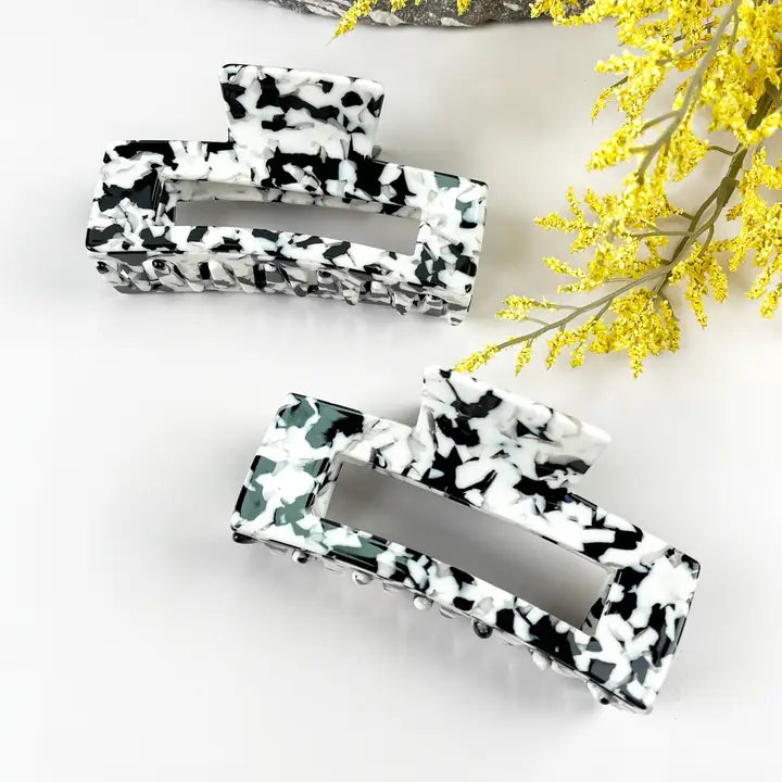 Square Cow Pattern Acetate Hollow Hair Claw Clip