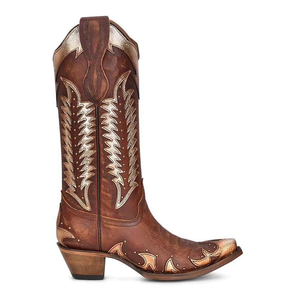 Corral Circle G Women's Cognac Studded Overlay Western Boots