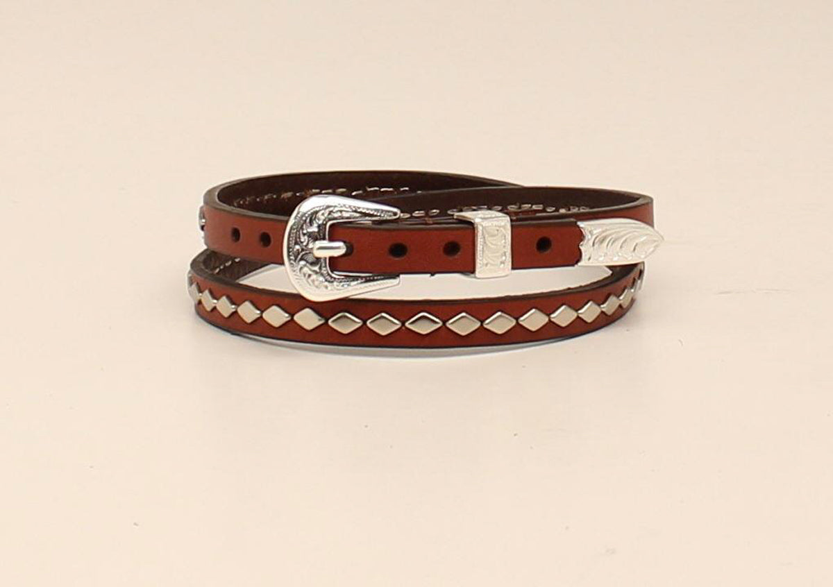 Twister Brown Leather Hat Band with Diamond Studs