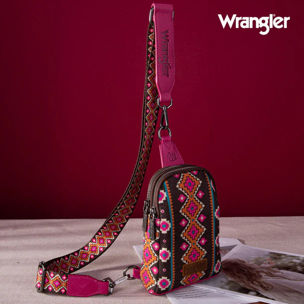 Wrangler Aztec Print Crossbody Sling Chest Bag - Hot Pink