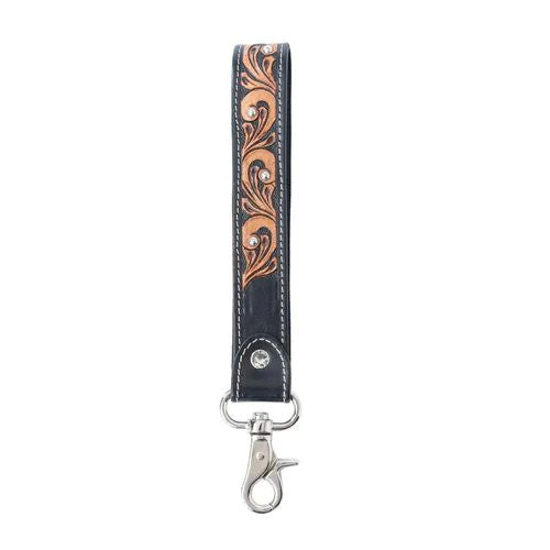 Myra Spirit Stone Handtooled Leather Keyfob