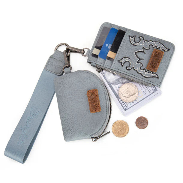 Wrangler Embroidered Dual Pouch Wristlet - Jean