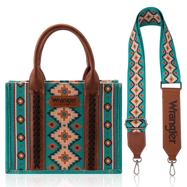 Wrangler Aztec Small Tote/Crossbody and Card Case Set 2Pc - Turquoise