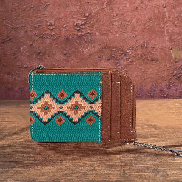 Wrangler Aztec Small Tote/Crossbody and Card Case Set 2Pc - Turquoise