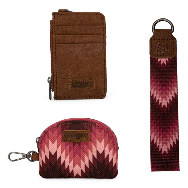 Wrangler Southwestern Art Print Dual Pouch Wristlet Dark Pink