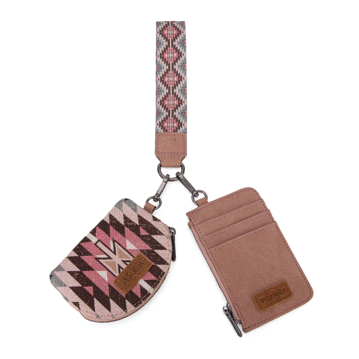 Wrangler Southwestern Art Print Dual Pouch Wristlet - Dark Pink