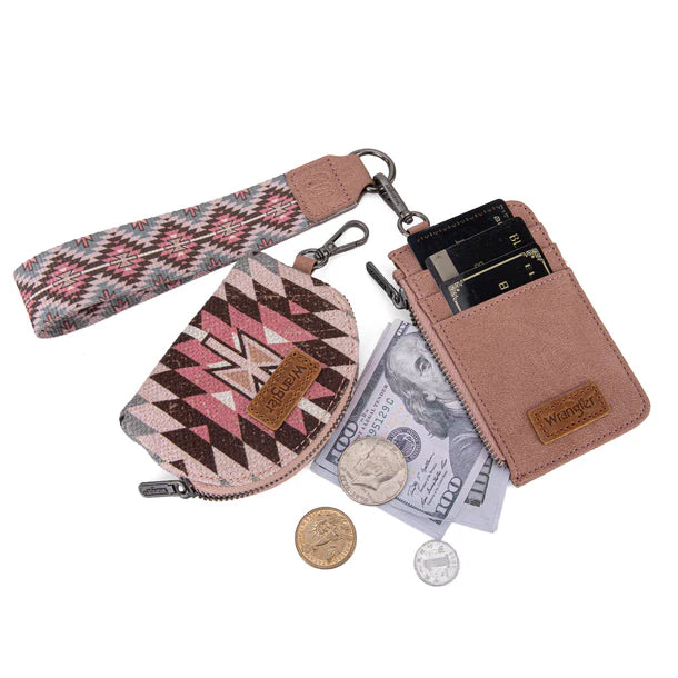 Wrangler Southwestern Art Print Dual Pouch Wristlet - Dark Pink