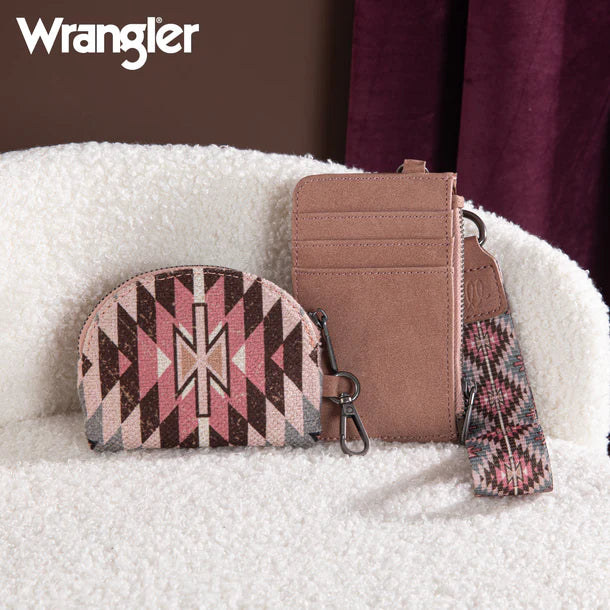 Wrangler Southwestern Art Print Dual Pouch Wristlet - Dark Pink
