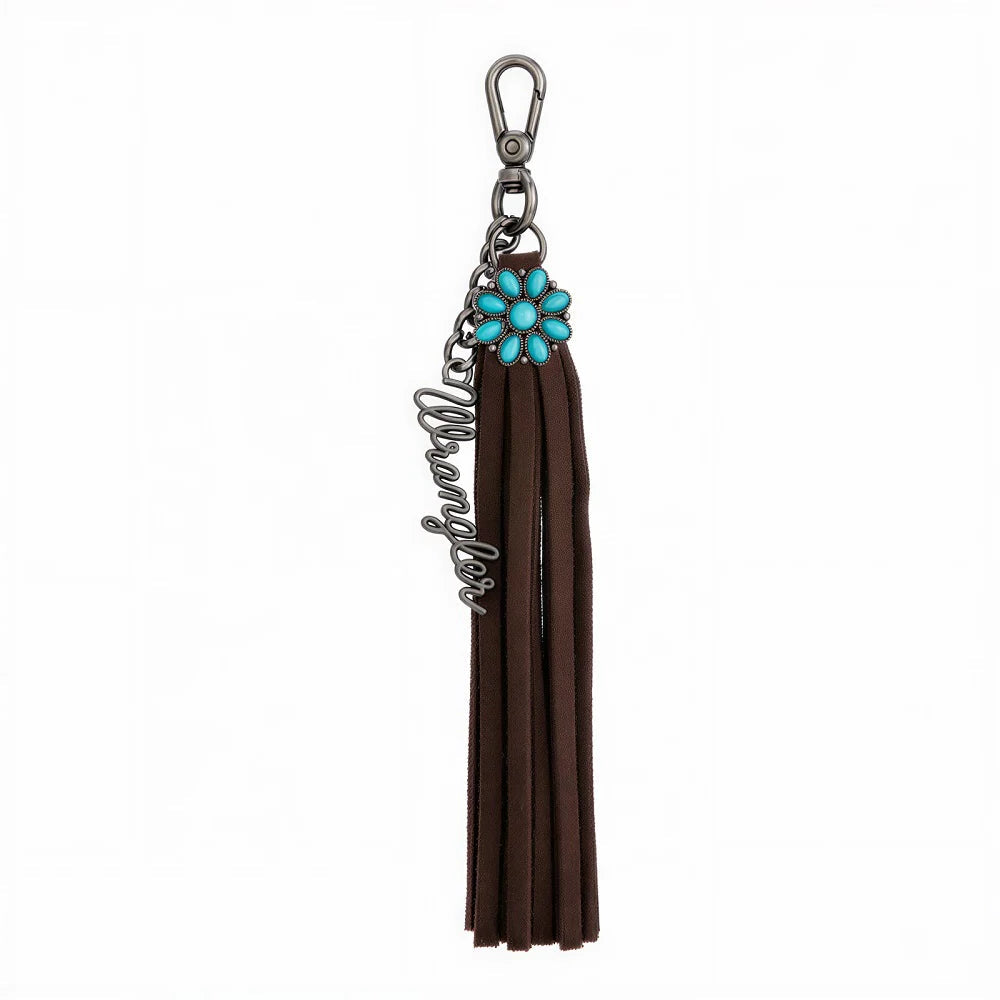 Wrangler Turquoise Fringe Suede Bag Charm - Coffee
