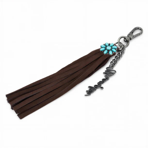 Wrangler Turquoise Fringe Suede Bag Charm - Coffee