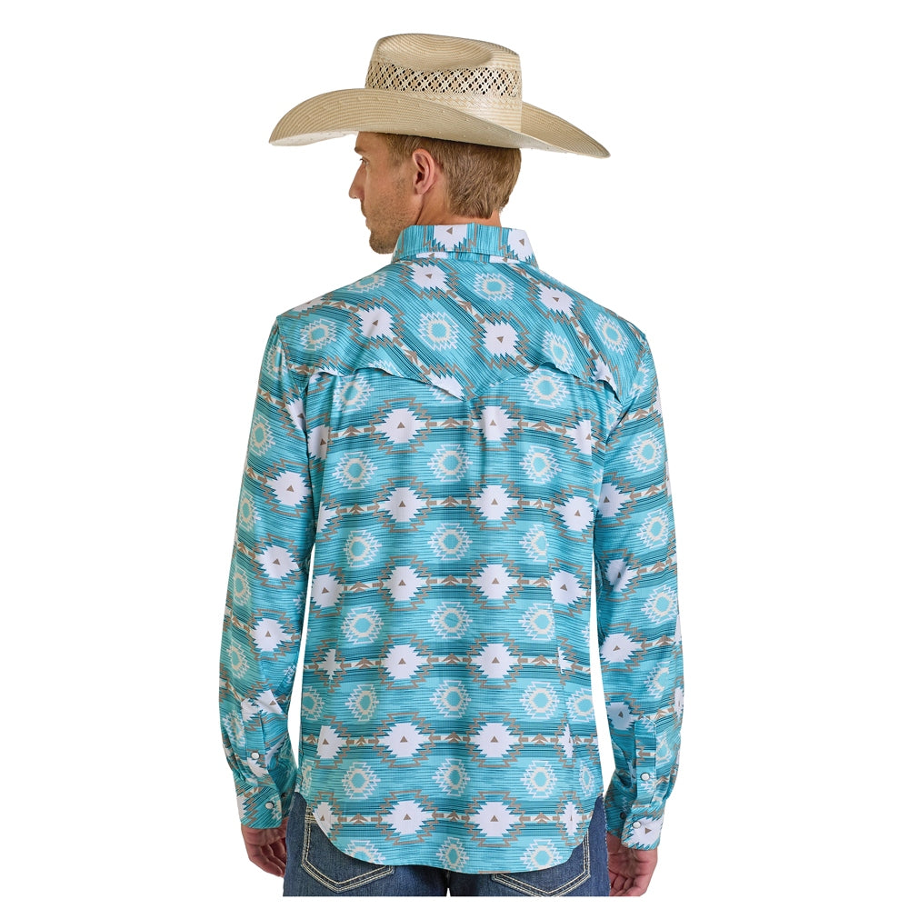 Rock & Roll  Men's Long Sleeve Aztec Print Western Snap Shirt