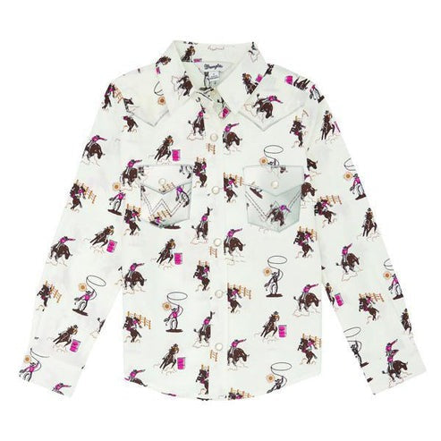 Wrangler Youth Rodeo Cowboy Print Long Sleeve Snap Shirt