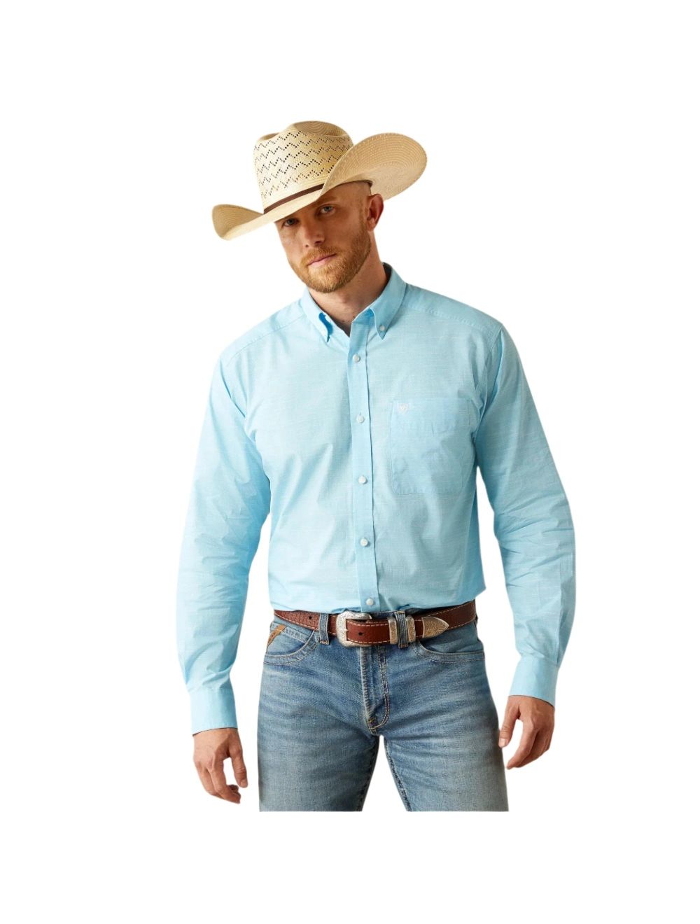 Ariat Men's Light Blue Solid Slub Button Down Western Shirt BIG & TALL