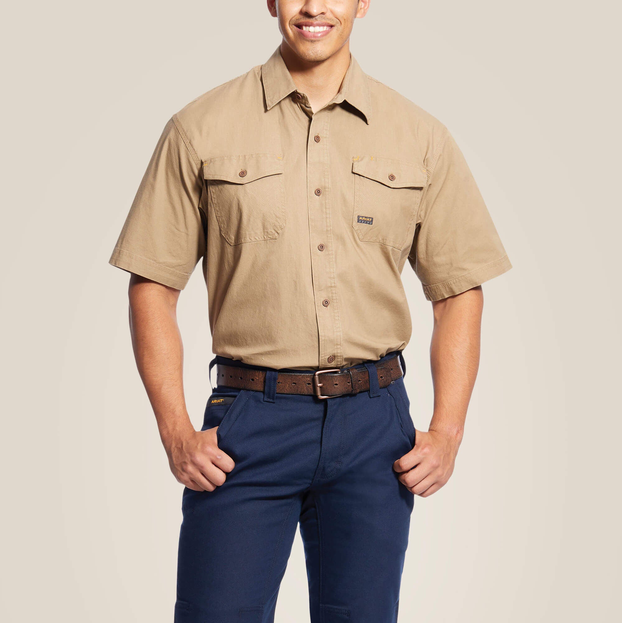 Ariat Men's Rebar Made Tough DuraStretch Work Shirt - KHAKI