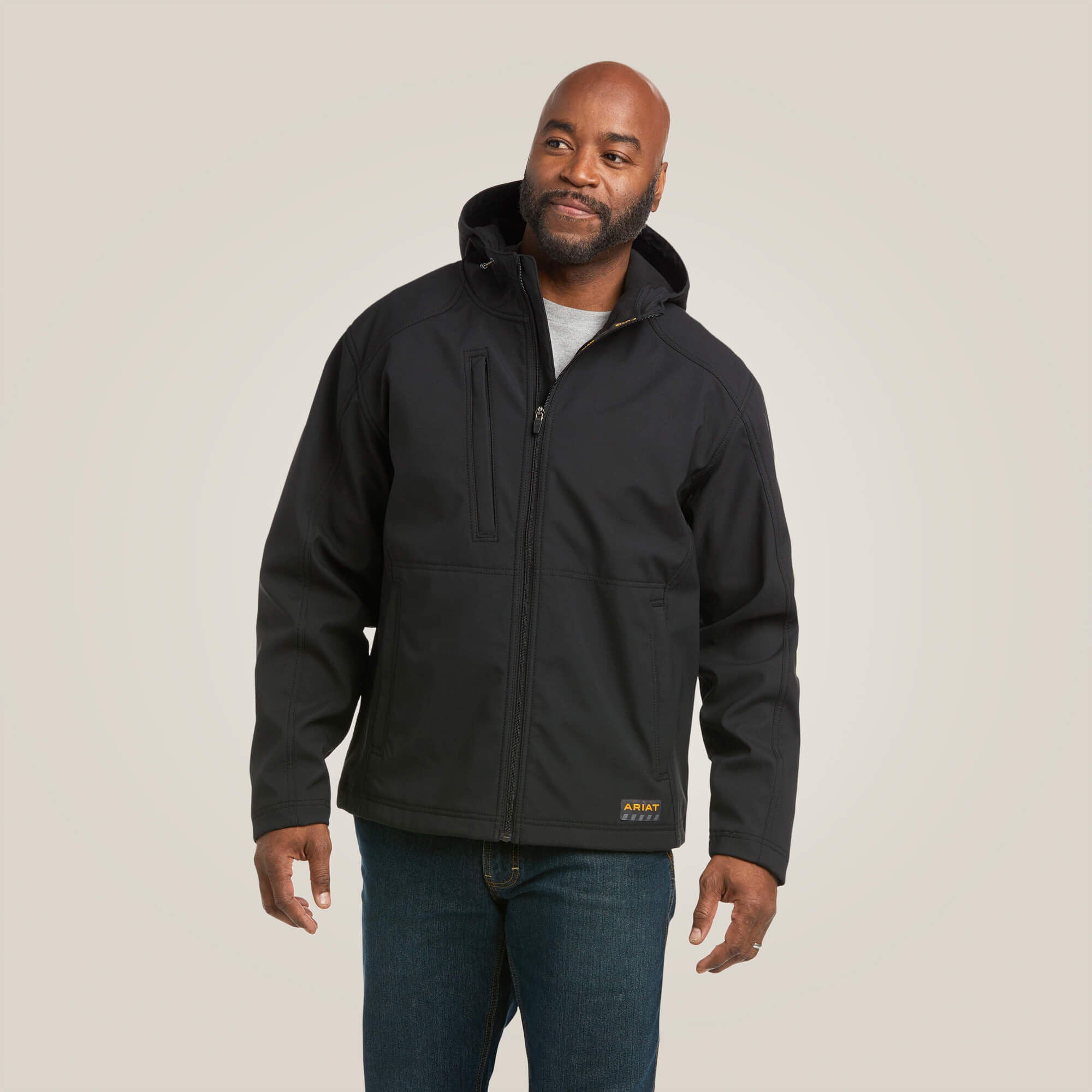 Ariat Men's Rebar Stretch Canvas Softshell Hooded Logo Jacket - BLACK/LIME