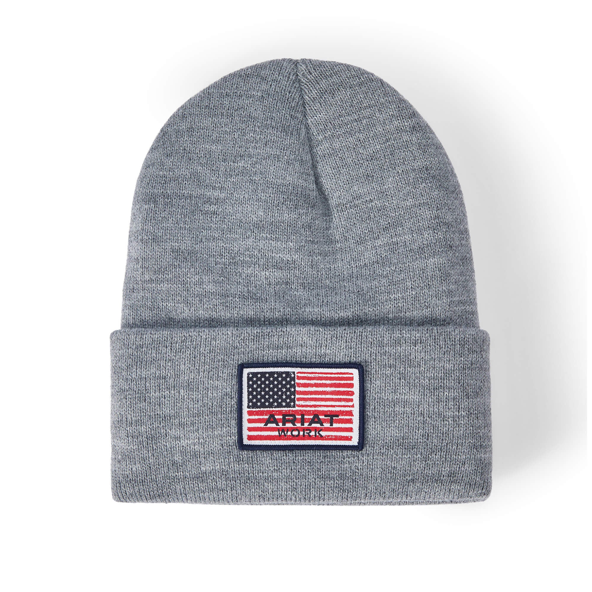 Ariat Men's Rebar American Flag Patch Beanie - HEATHER GREY