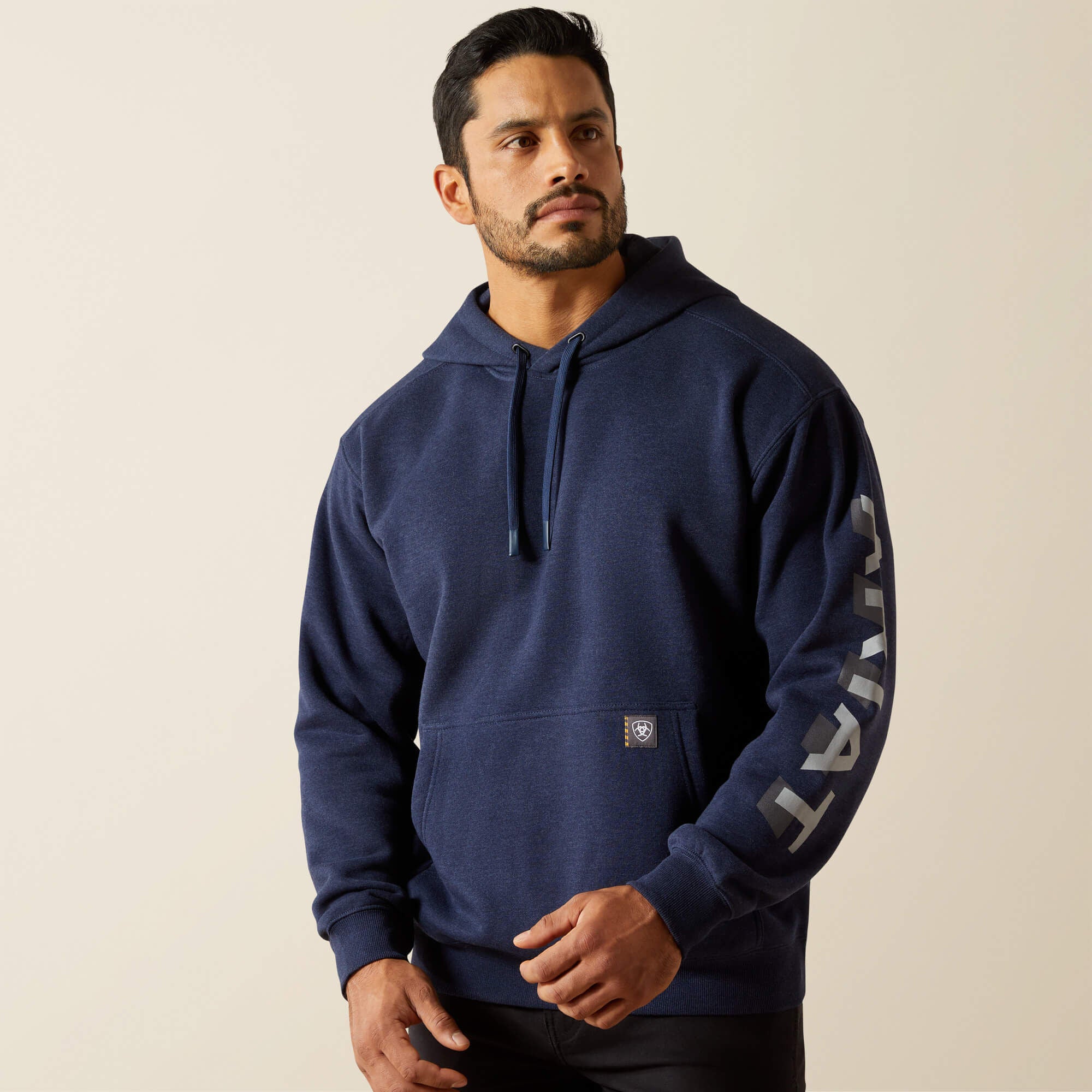 REBAR LIGHTWEIGHT LOGO HOODIE - NAVY HEATHER