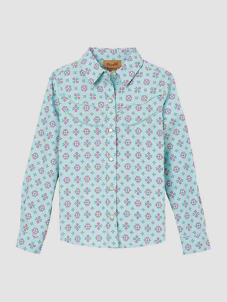 Wrangler Girl's Long Sleeve Geo Print Western Snap Shirt