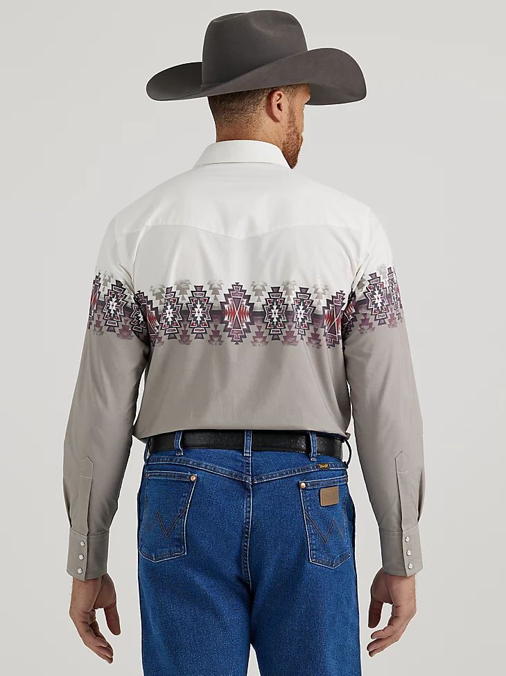 Wrangler Men's Checotah Long Sleeve Western Snap Printed Shirt
