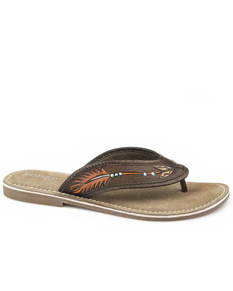 Roper Women's Penelope Brown Tooled Arrow Sandals