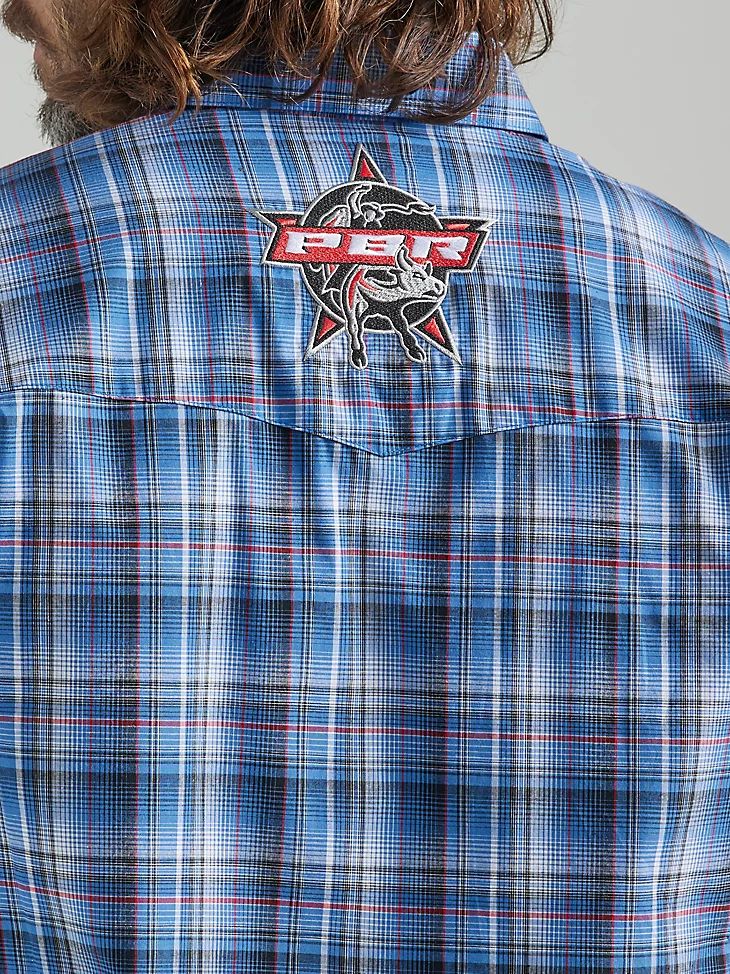 Wrangler Men's PBR Logo Long Sleeve Plaid Western Snap Shirt