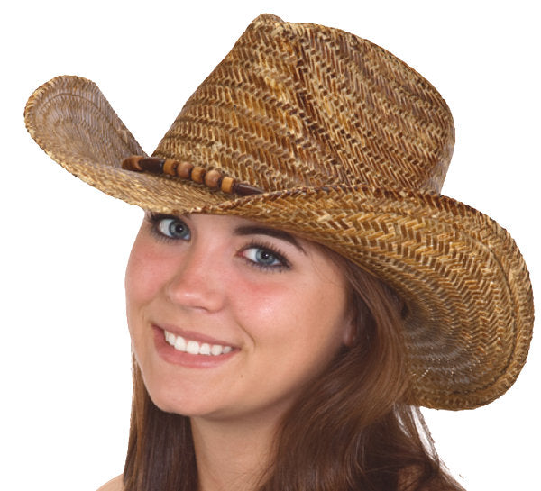 Jacobson Hat Co. Women's Antique Lindu Hondo Western W/Wood Bead Band Straw Hat