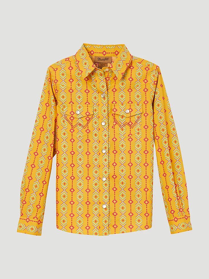 Wrangler Girl's Long Sleeve Geo Print Western Snap Shirt