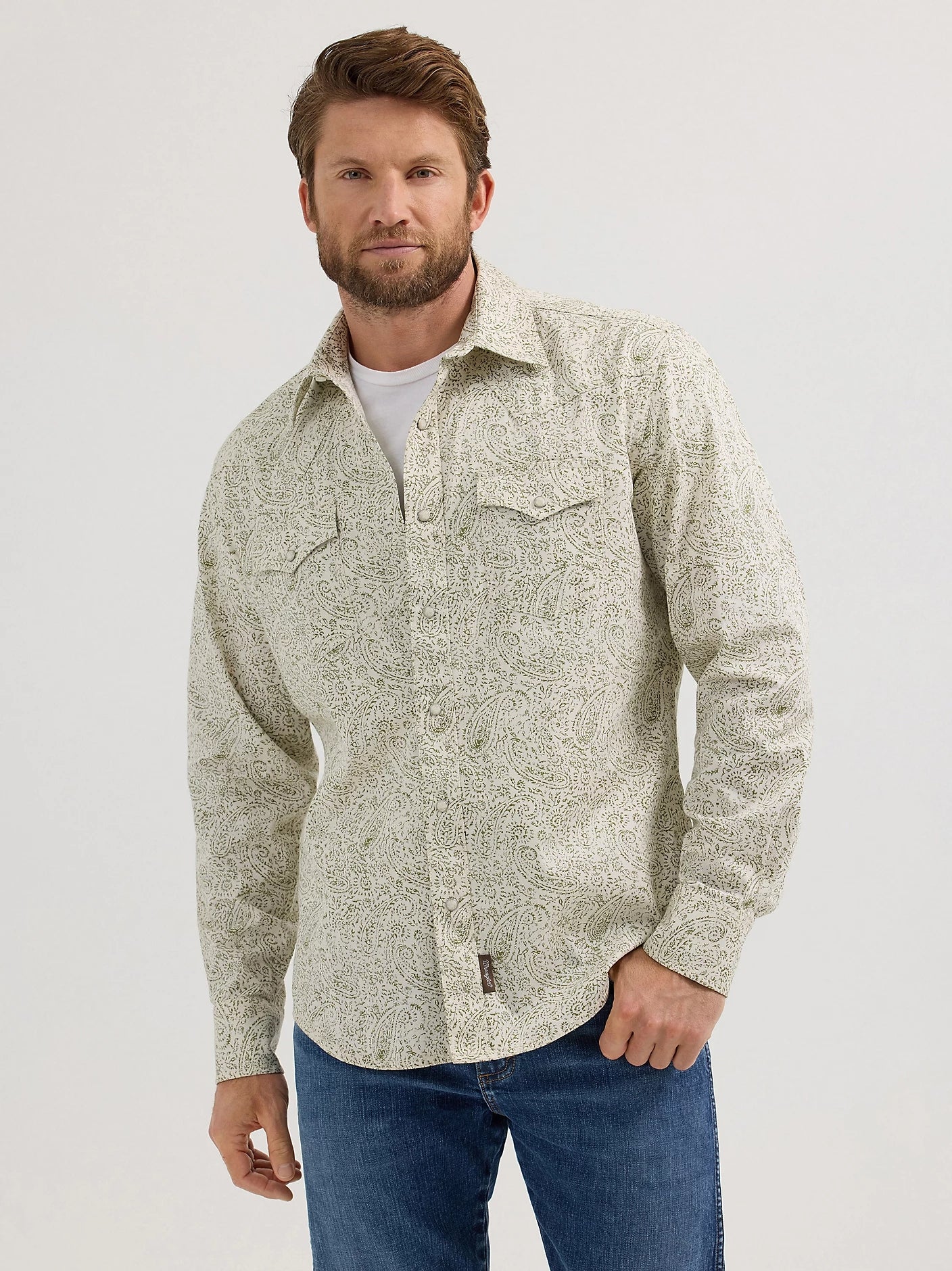 Wrangler Men's Retro Premium Long Sleeve Western Snap Printed Shirt