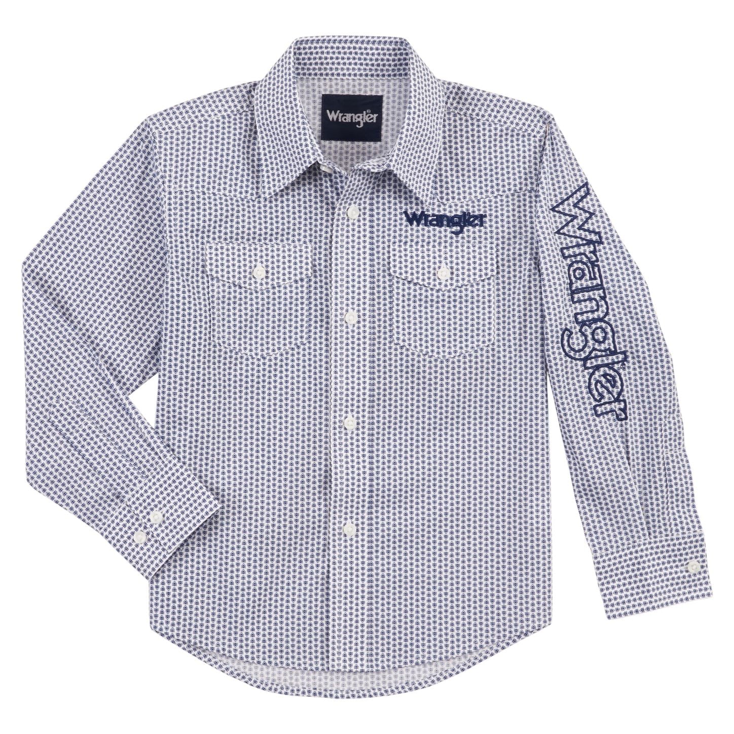 Kids Long Sleeve Logo Western Shirt White/Blue