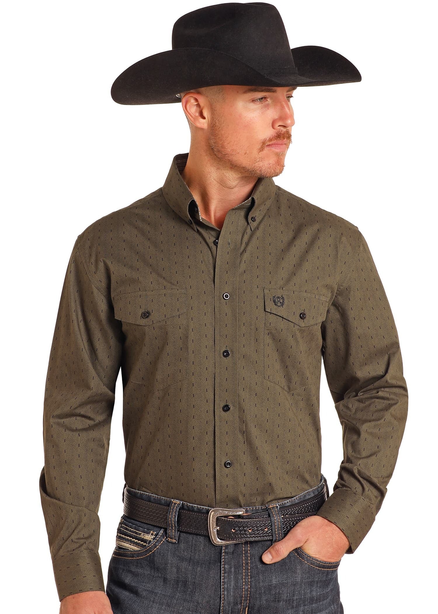 Rock N Roll Denim Men's Mini Print Two Pocket Western Shirt