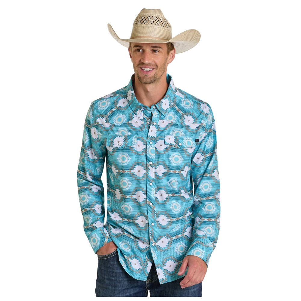 Rock & Roll  Men's Long Sleeve Aztec Print Western Snap Shirt