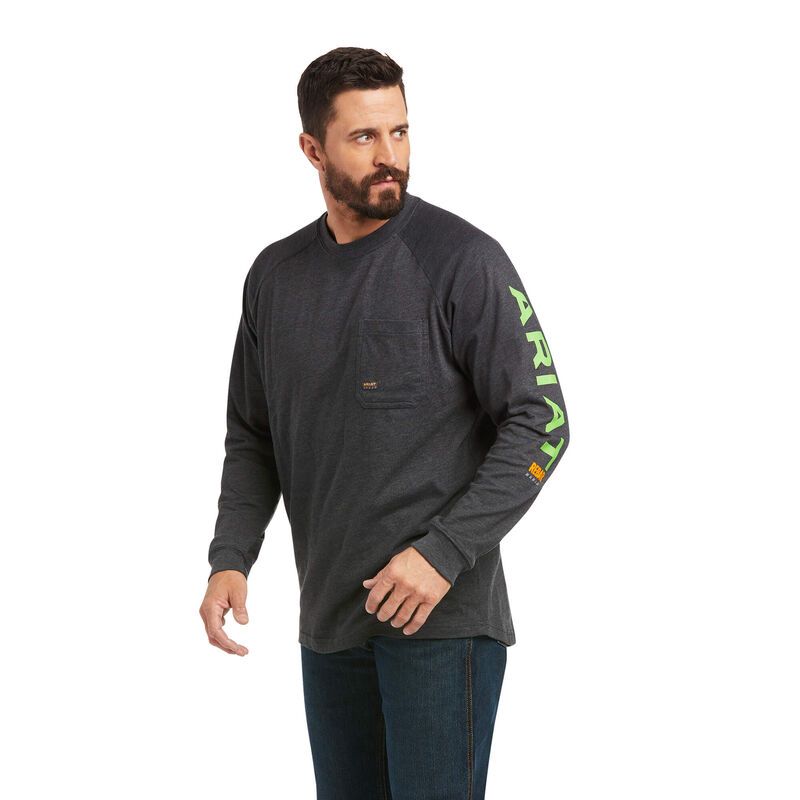 Ariat Men's Rebar Cotton Strong Graphic T-Shirt Charcoal/Lime