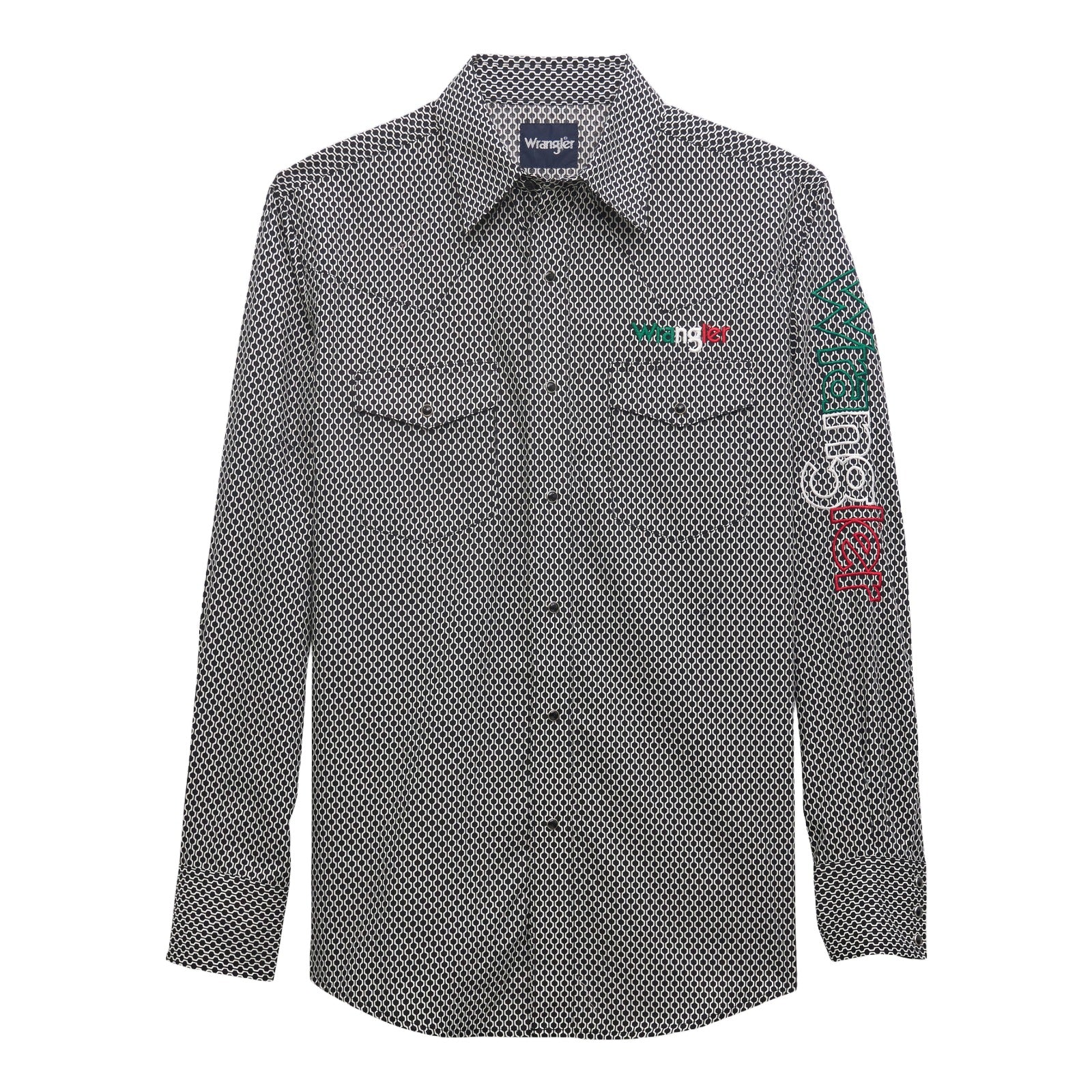 Wrangler Men's Western Mexico Logo Classic Fit Snap Shirt