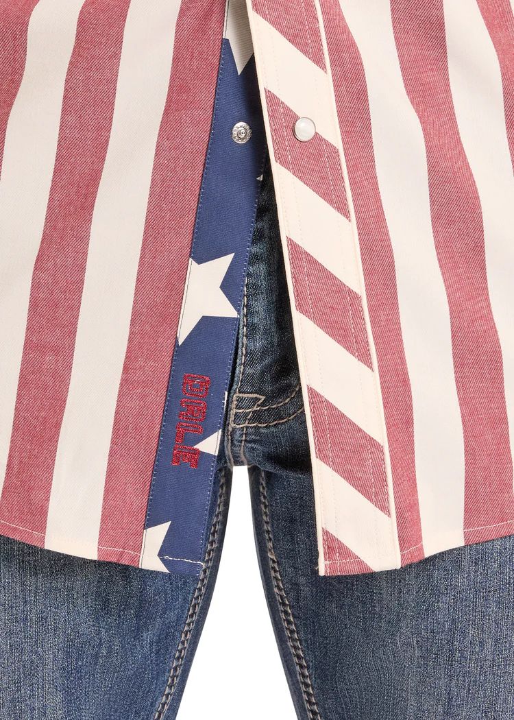 Rock & Roll Men's Dale Brisby Slim Fit Stars & Stripes Long Sleeve Snap Shirt