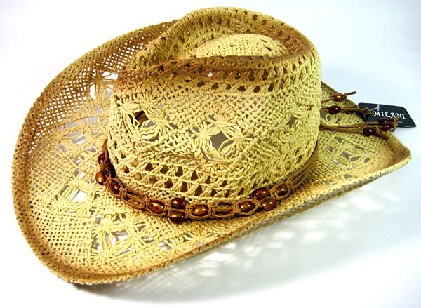 August Caps Women's Lightly Toasted Bead String Straw Hat