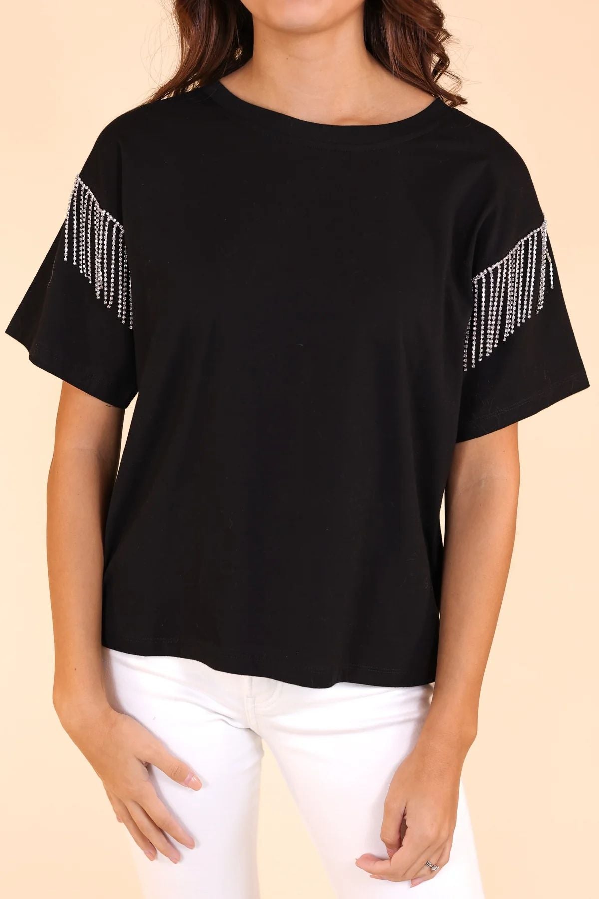 Southern Grace Glitzy Gal Tee With Rhinestone Fringe