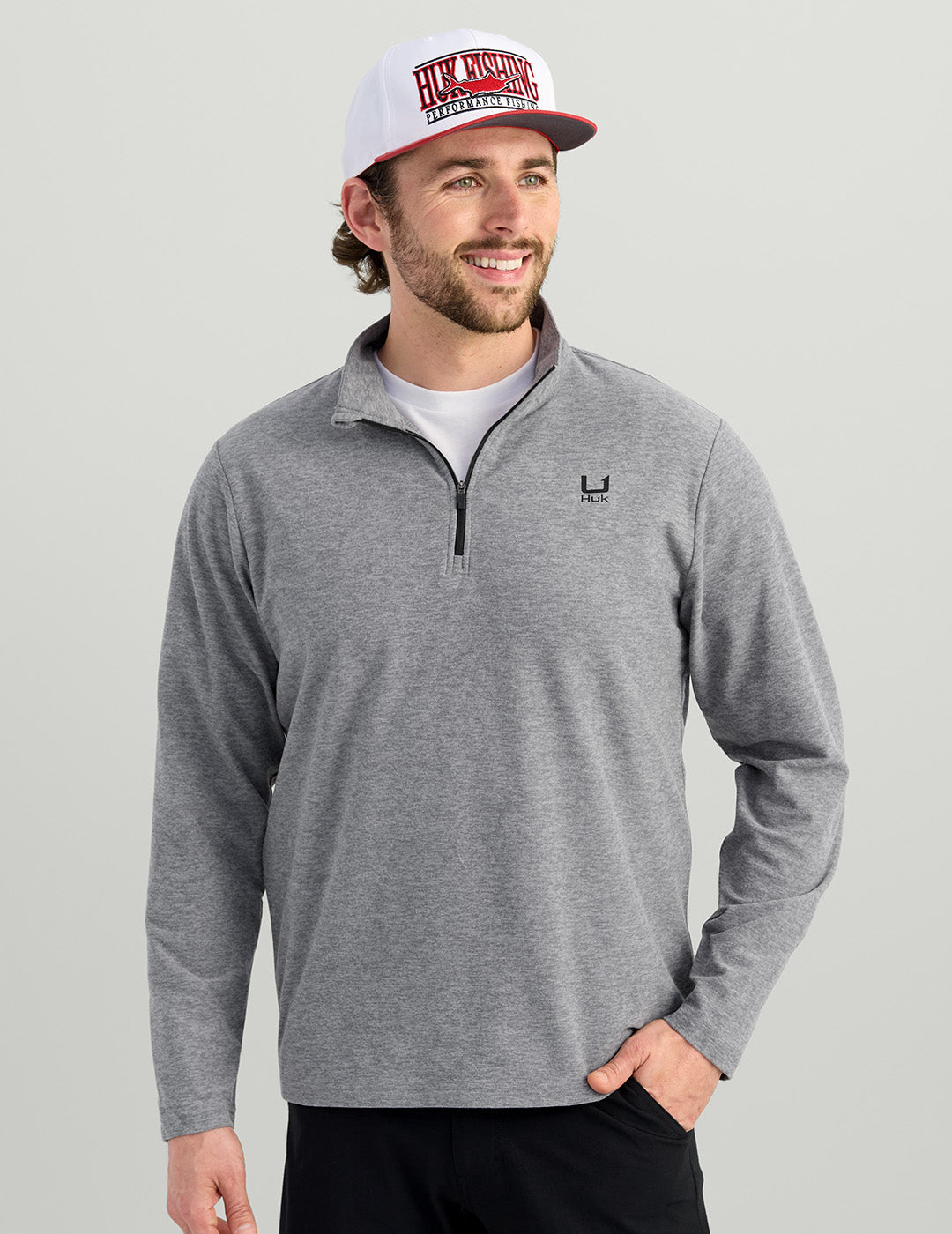 HUK LEEWARD LW FLEECE QZ - HEATHER BLACK