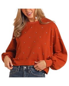 Rock & Roll Cowgirl Rhinestone Sweater In Rust